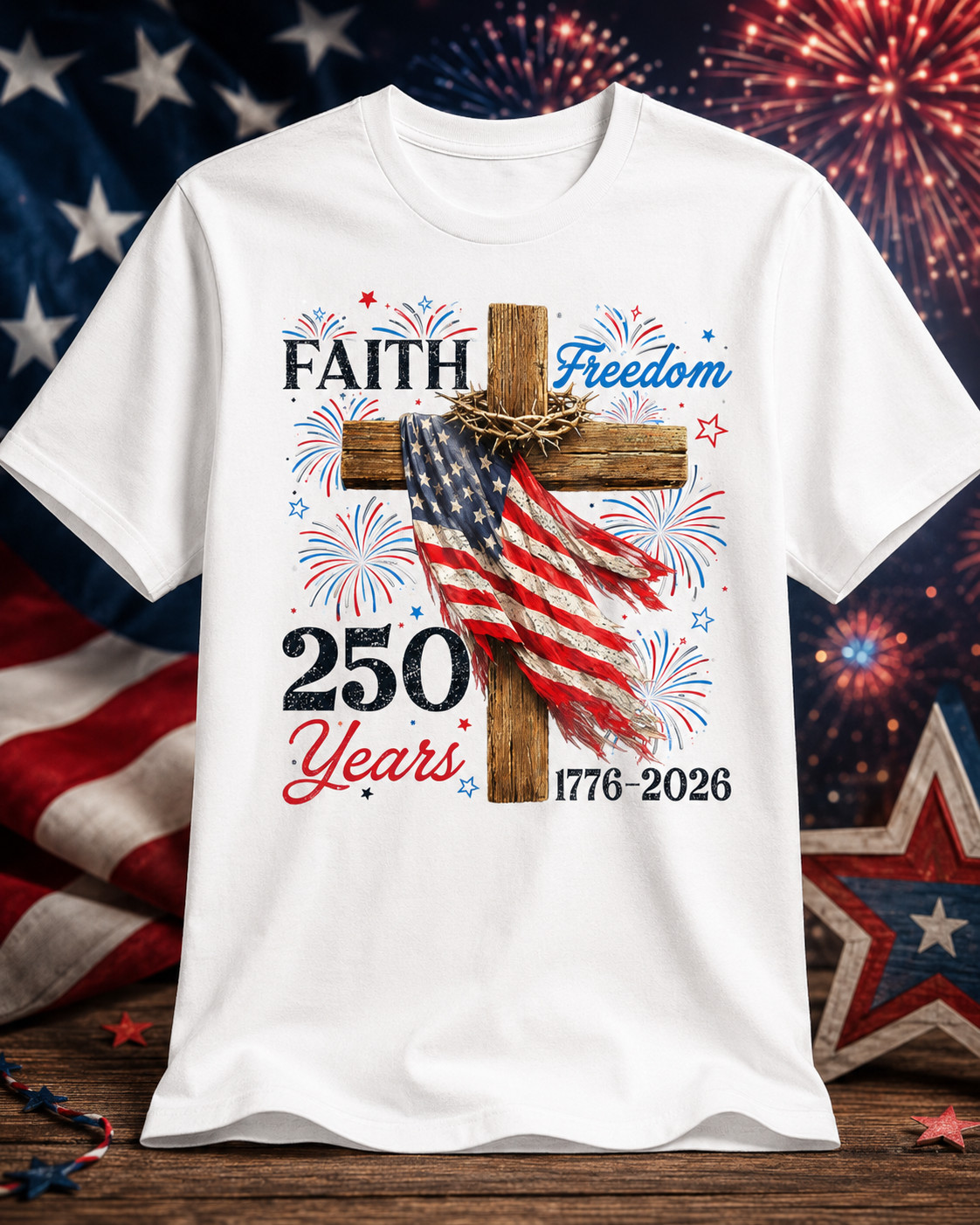 250 Years Faith and Freedom 4th of July Shirts Christian Men T Shirt