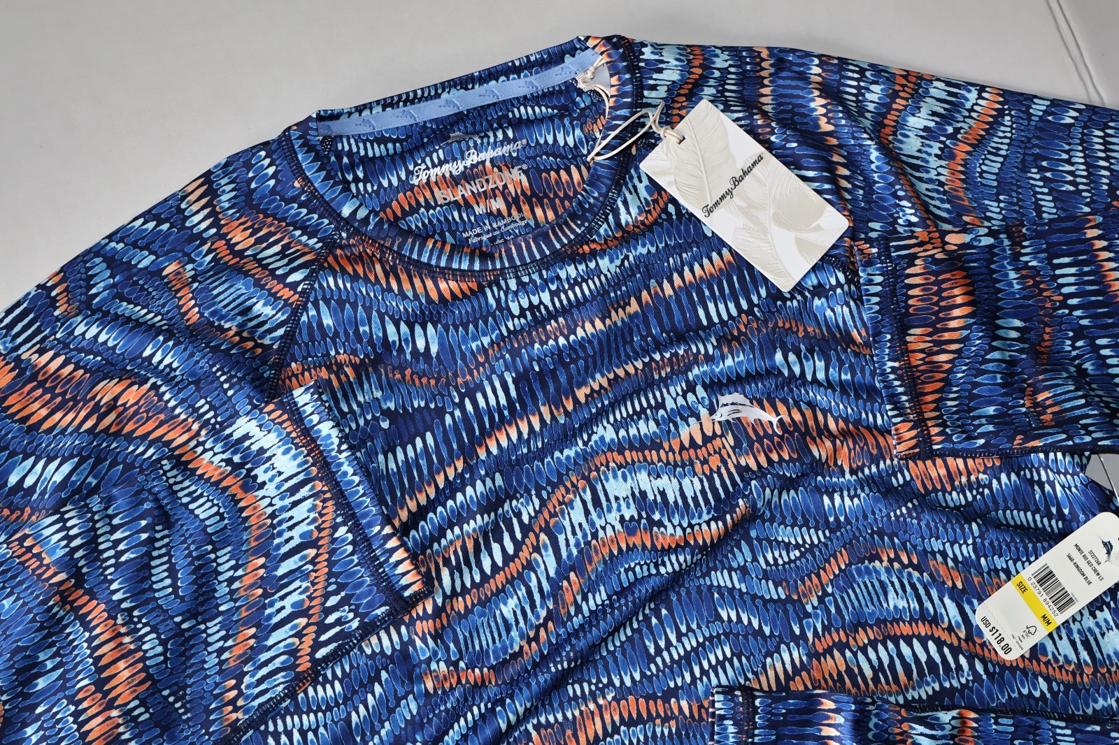 Tommy Bahama Tee Shirt Monte Rio Geo Island Zone Performance Blue LS Medium M