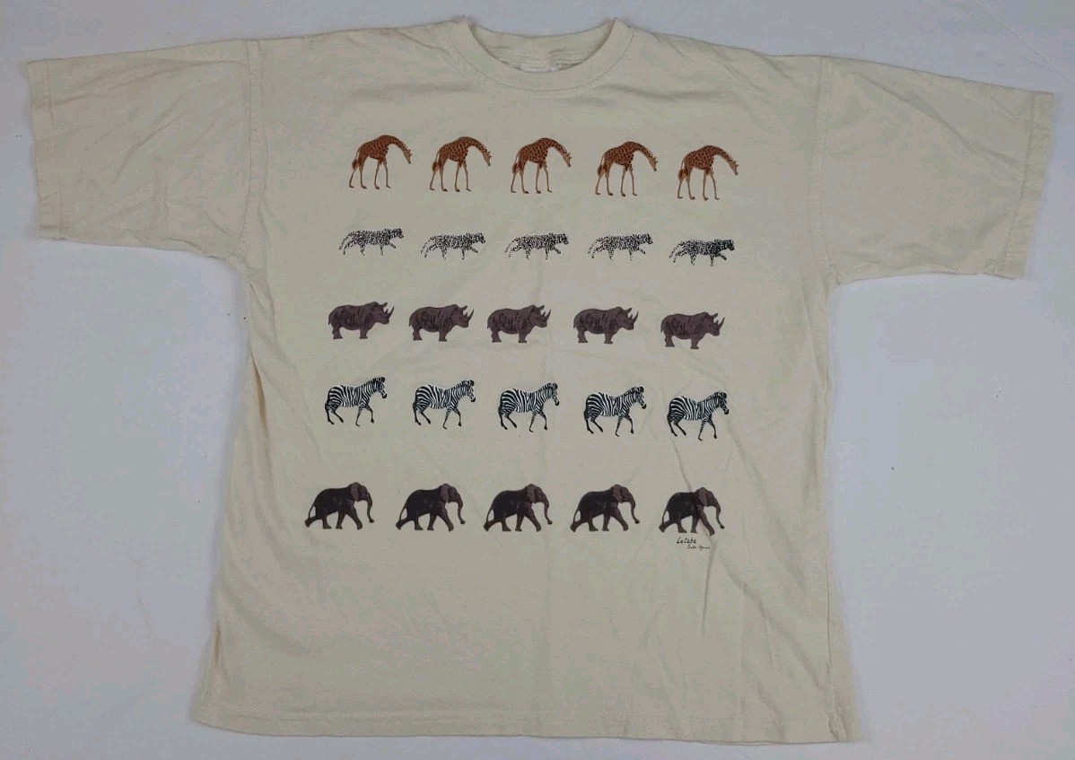Vintage South Africa Safari Animals Wildlife Print T Shirt Art 90s Nature Letaba