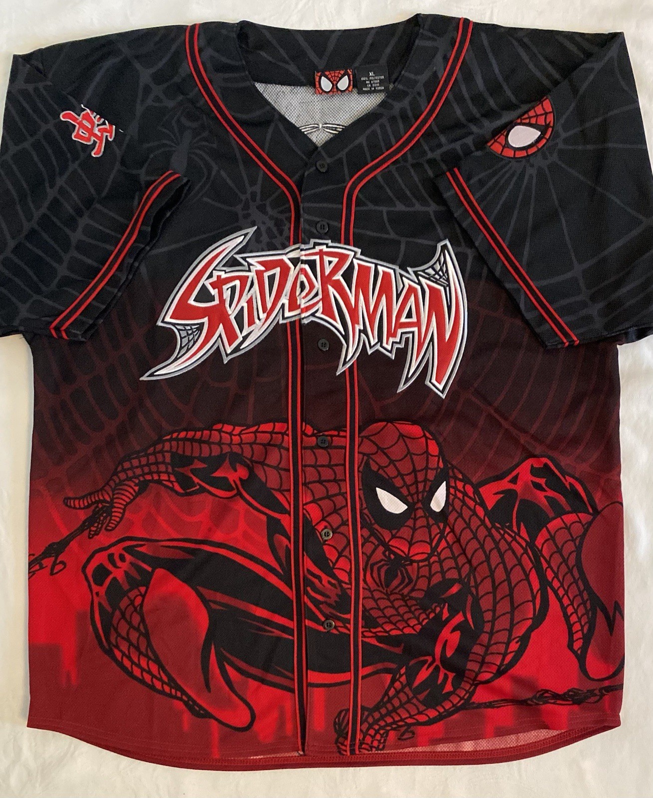 The Amazing Spider Man Baseball Jersey Mens XL Black Red Marvel Comics 2001 NWOT