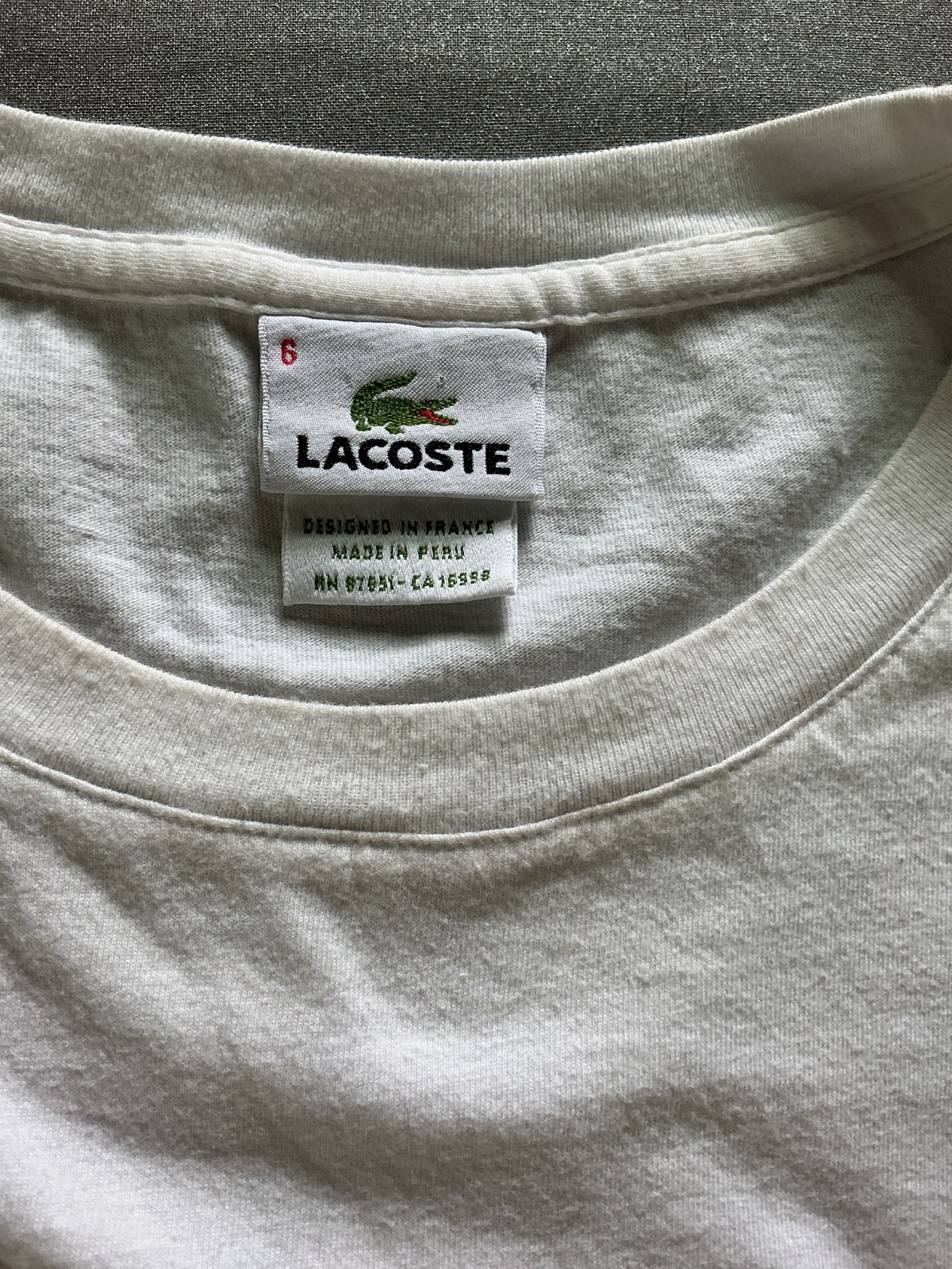 Lacoste white men’s tshirt w logo patch 100% cotton Size 6/XL