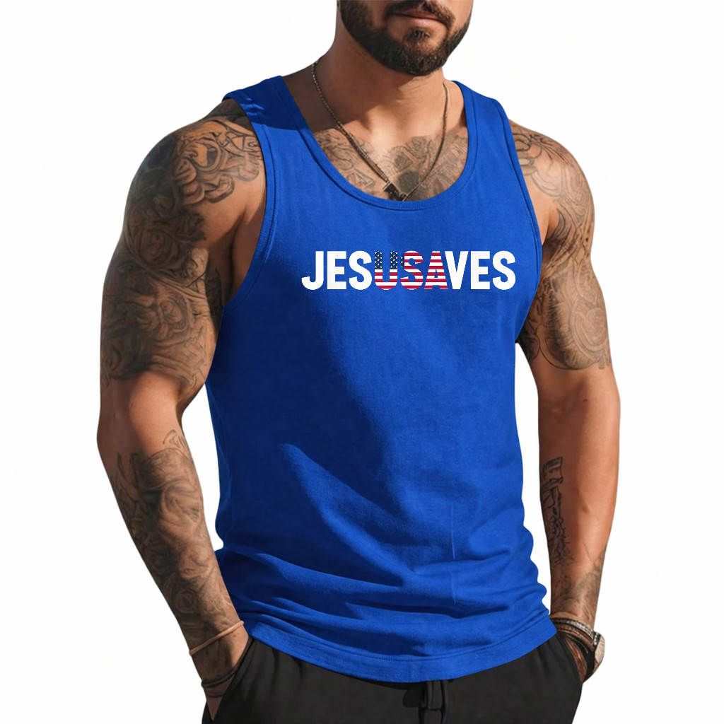 4th of July Christian Jesus Saves USA Flag Patriotic Tank Top