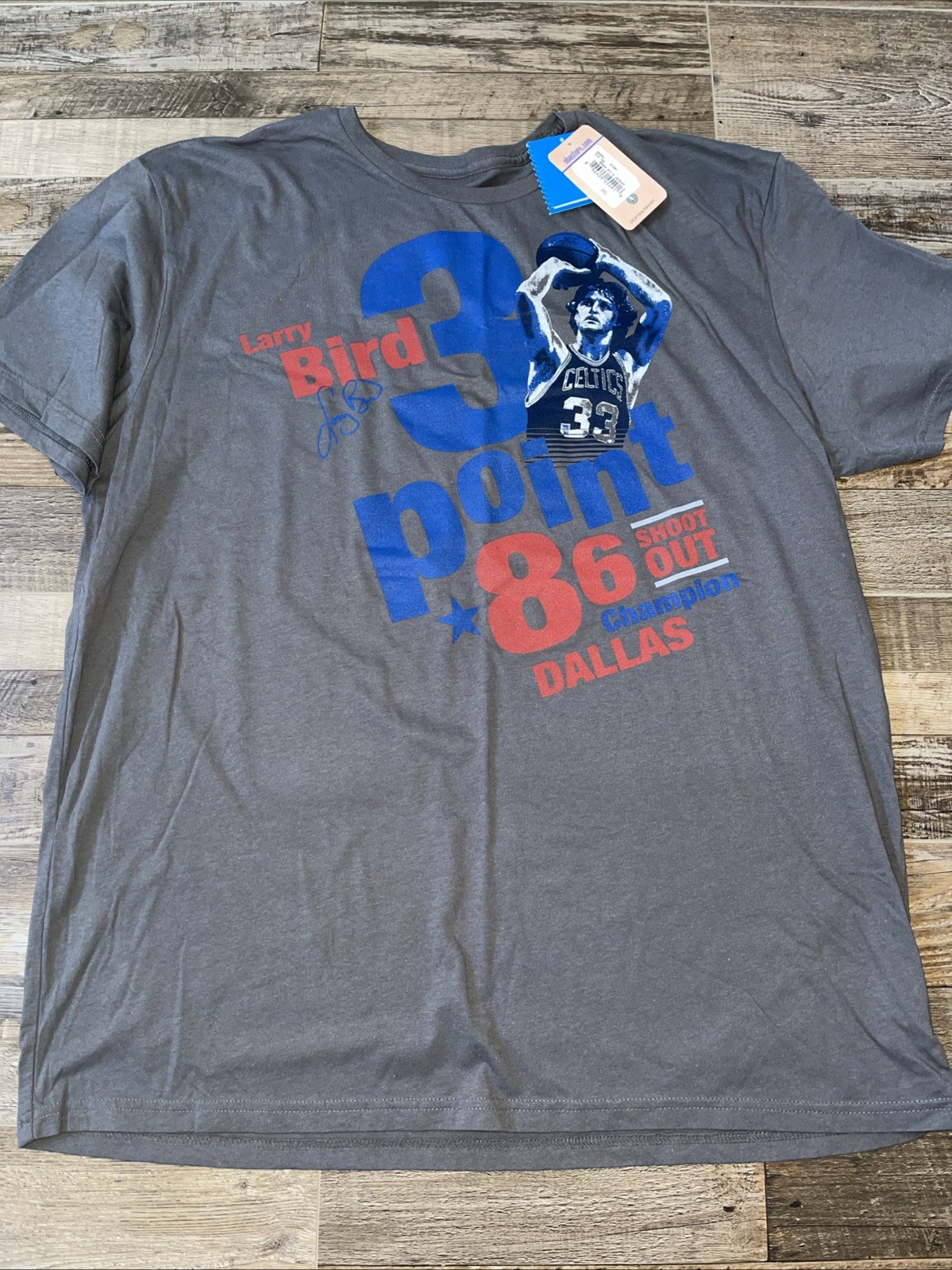 Larry Bird Adidas 3 point 1986 Shoot Out Champion Dallas T Shirt -Vintage Look2X