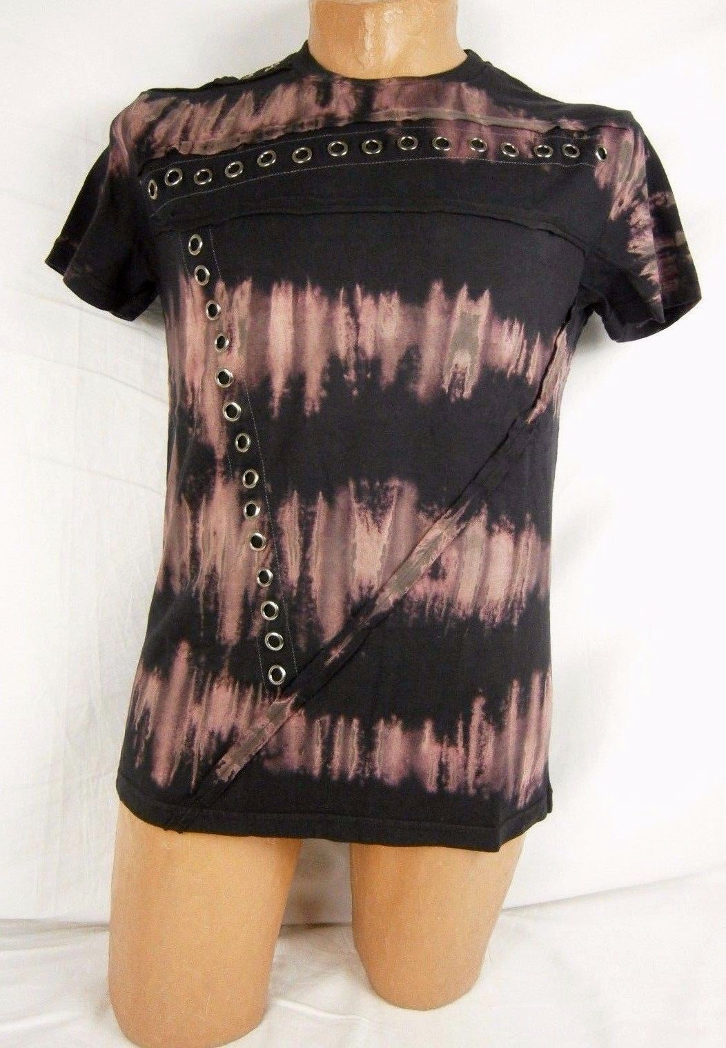 Men America Rock Distressed Grommet Road Tour Tee Black L NWT #107B DV491
