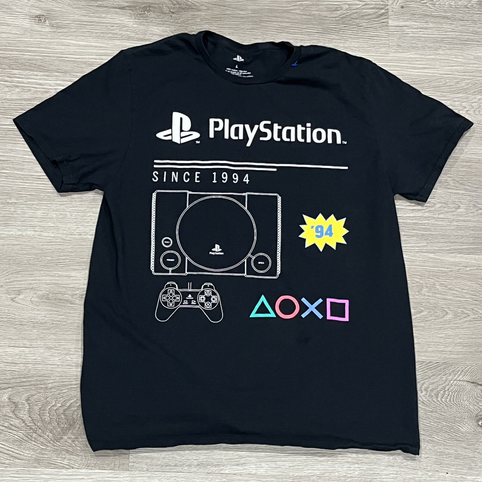 Playstation Mens T Shirt Large L Graphic 94 Cotton Black Sony Gamer 1994