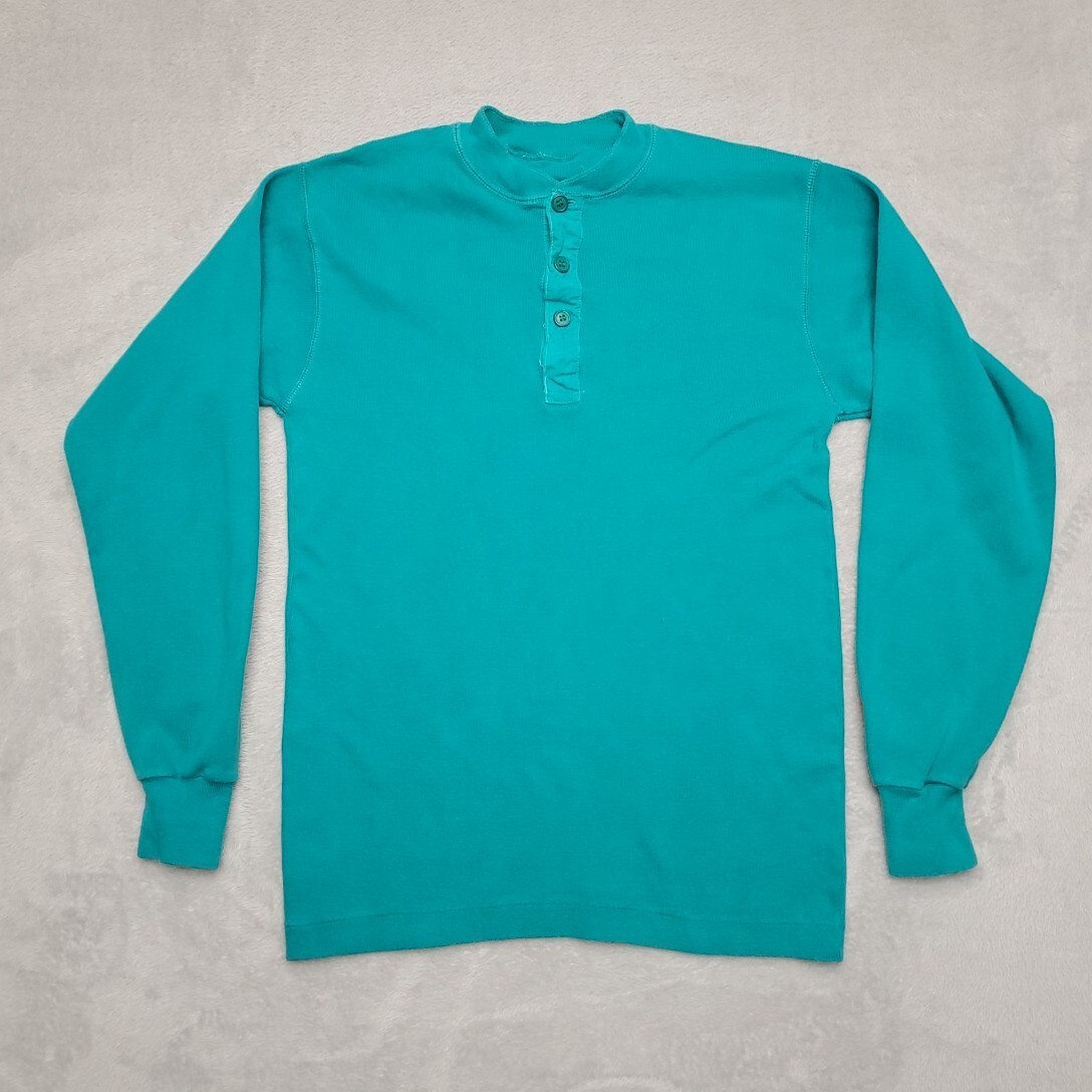 Vintage Henley Shirt Mens Small Green Ribbed Classic Long Sleeve Pullover Retro