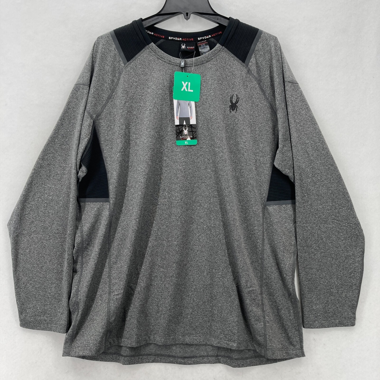 Spider Active Proweb Long Sleeve Shirt Mens XL Gray Stretch Crew Neck Wicking