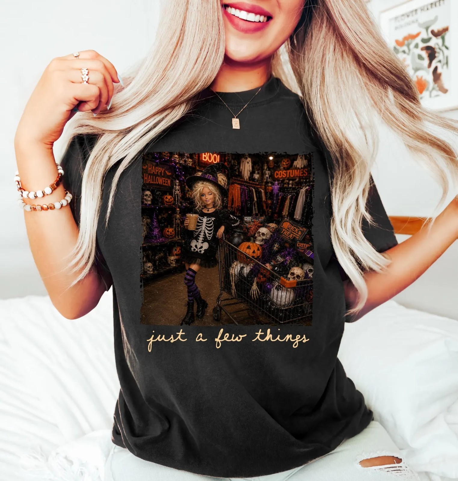 Funny Doll Face Halloween Shirt Just a Few Things Spooky Season Pumpkin Graphic