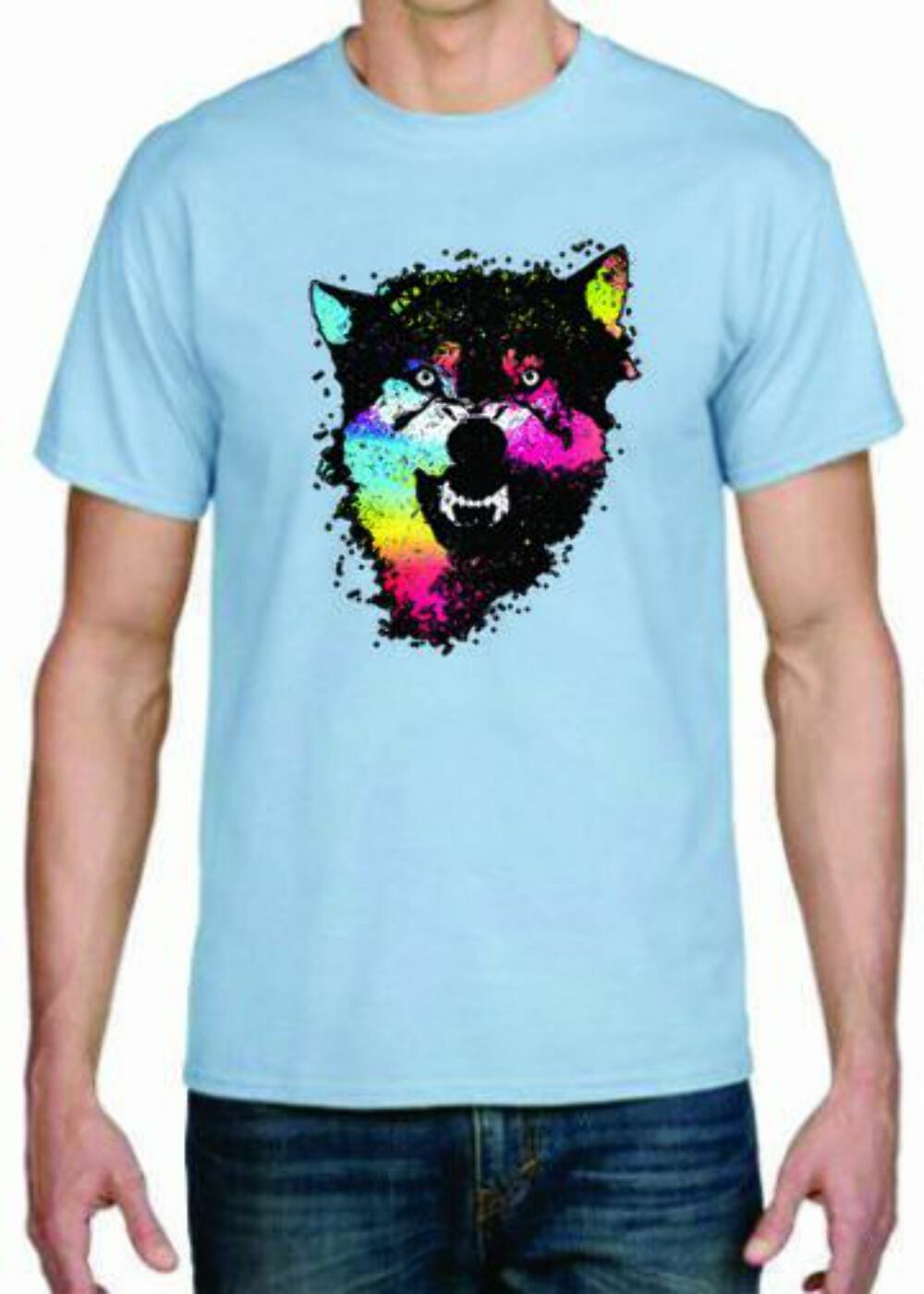 Adult DryBlend® T-Shirt – ( COLORFUL TECHINCOLOR / NEON WOLF / WOLVES)