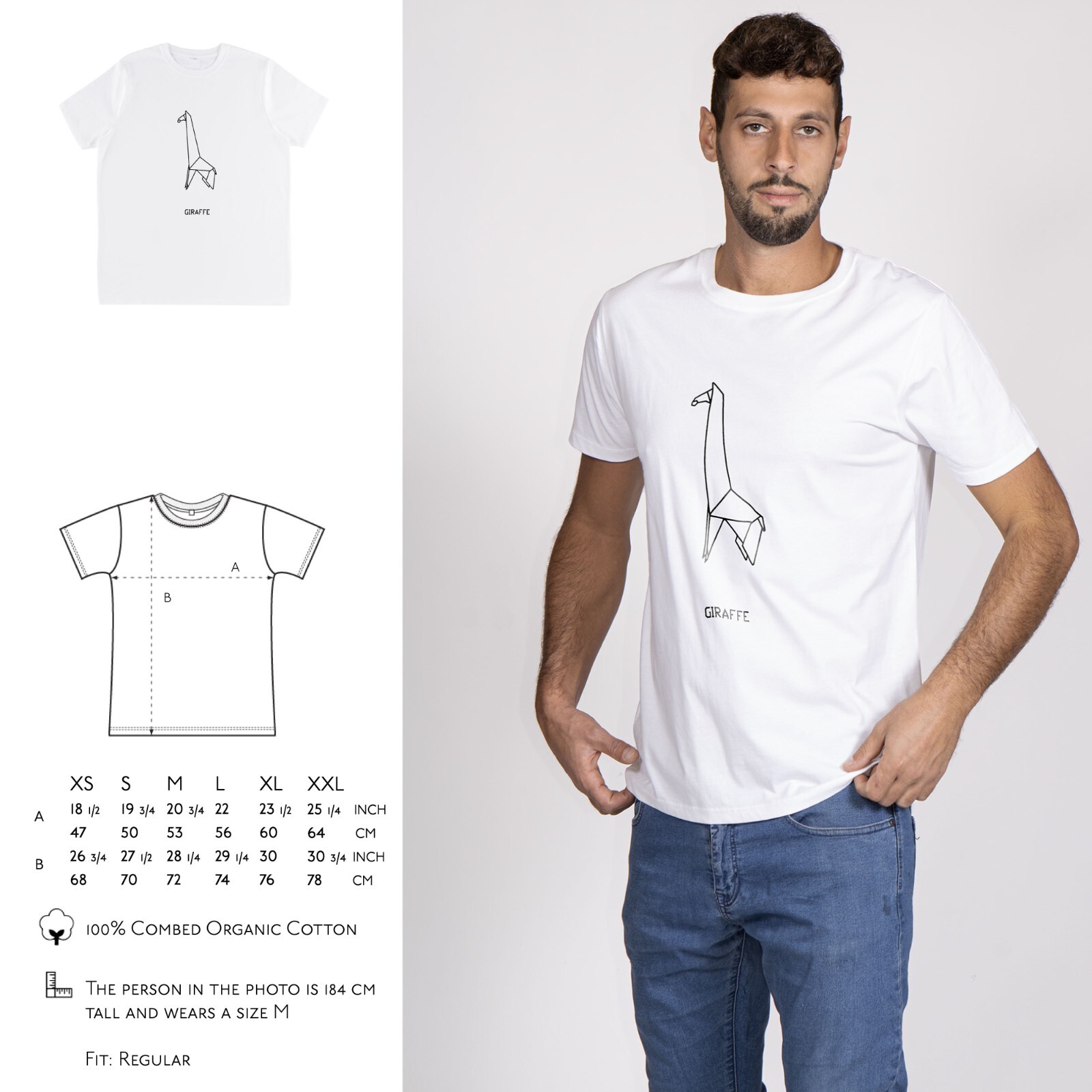 ORIGAMI ANIMALS 100% Organic Cotton Eco-Friendly Classic Giraffe Men’s T-Shirt