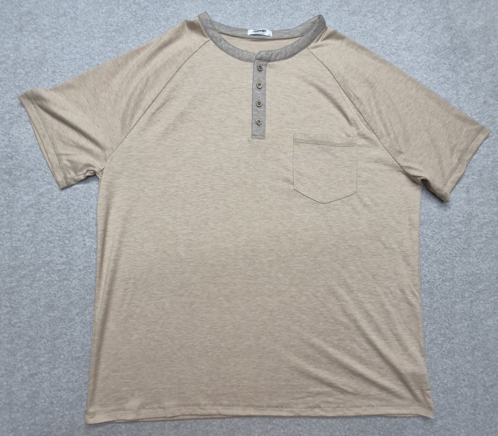 Coofandy Men’s XXL Khaki Oatmeal Heather Short Sleeve Henley Stretch Shirt