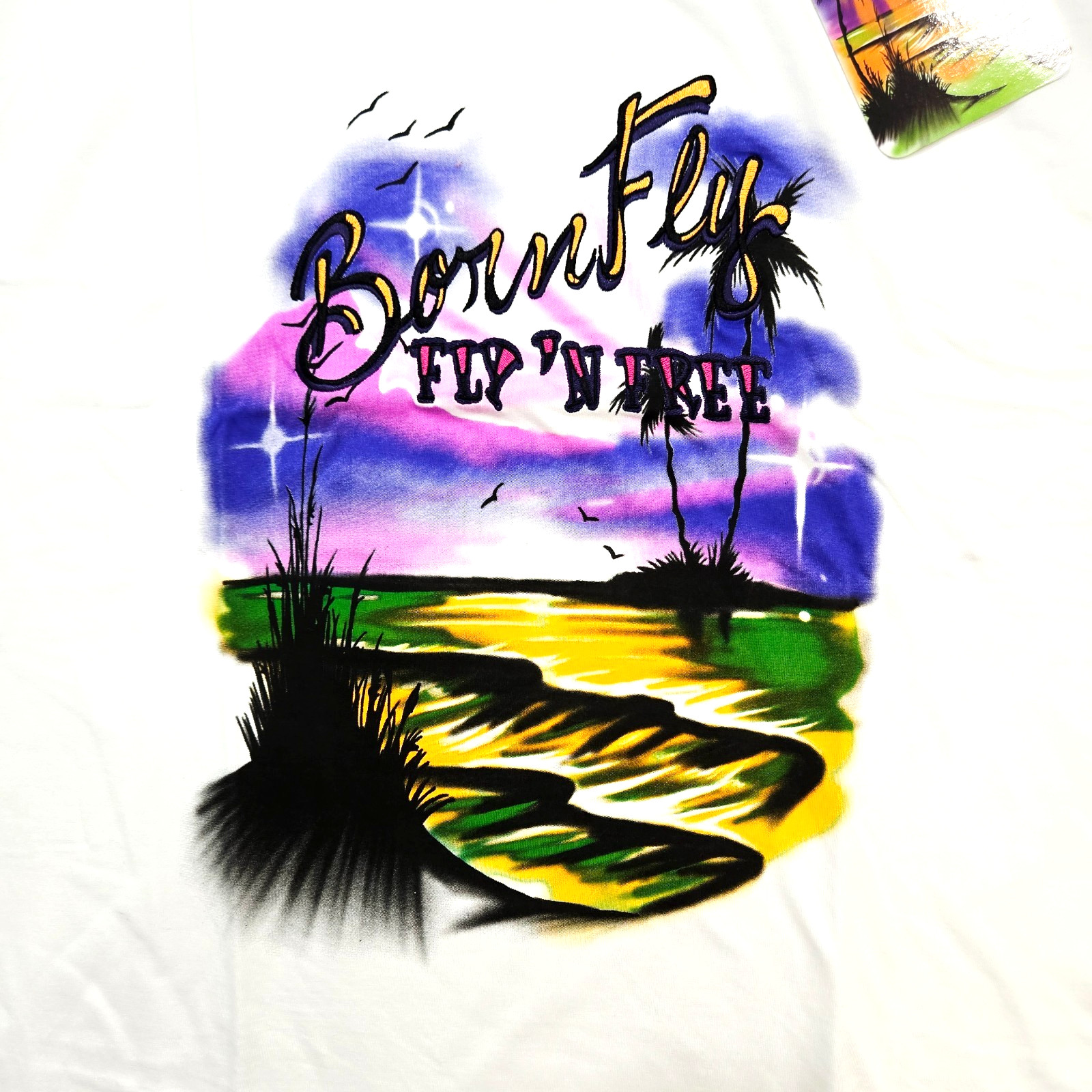 Born Fly Men’s Big & Tall T-Shirt White Blue Purp Multi Color Design Graphic 5XL