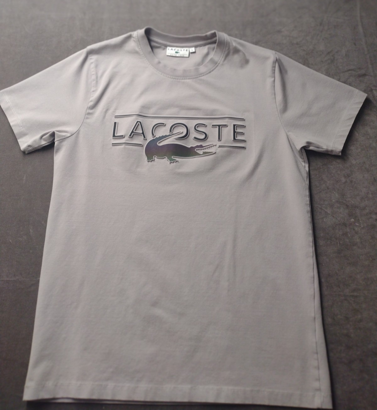 Lacoste Men’s Large Gray Logo Front Stretch Short Sleeve Pullover Stretch Tee