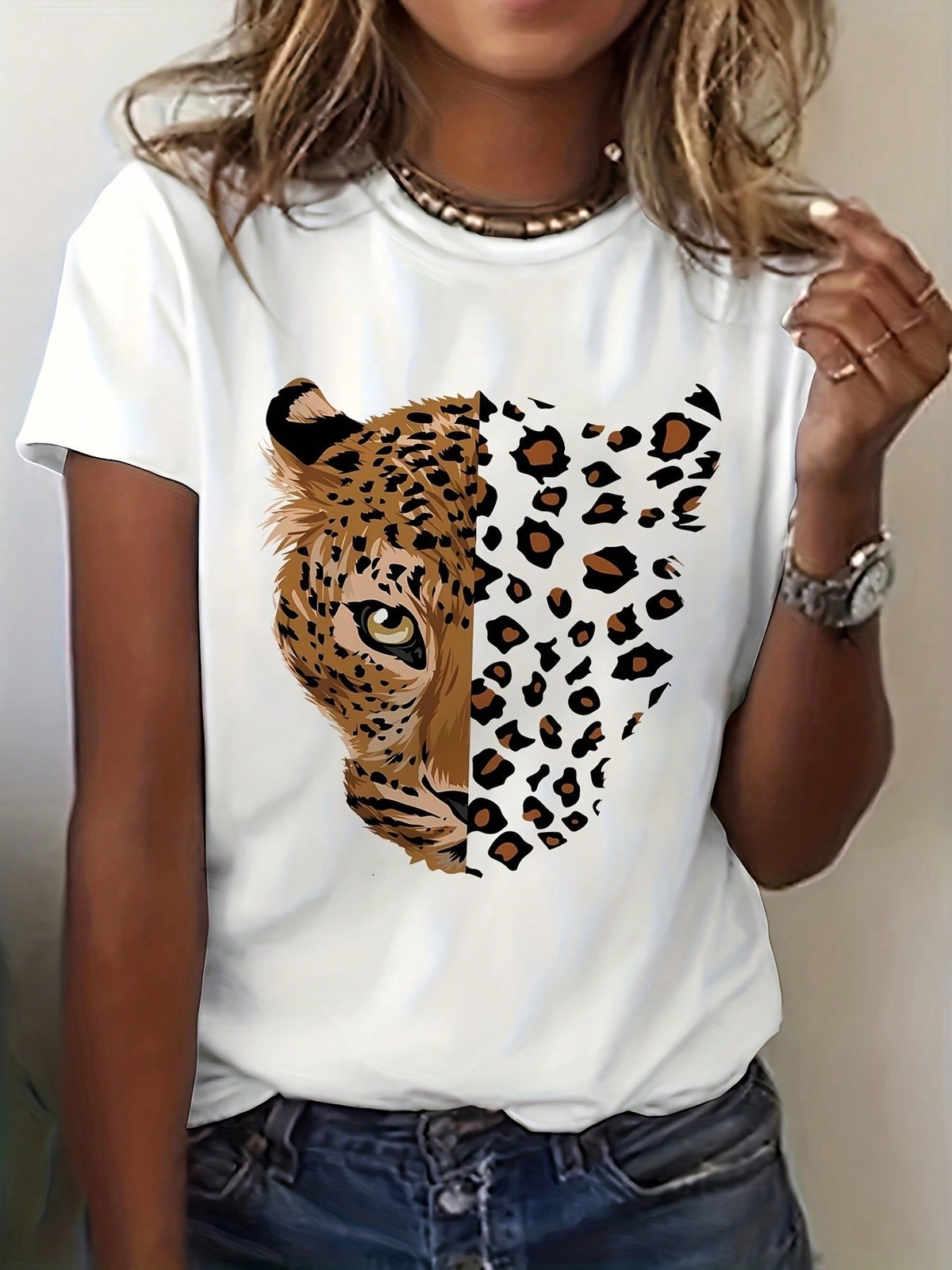 Women’s Vintage Leopard Tiger Animal Print TShirt – Short Sleeve Casual Top