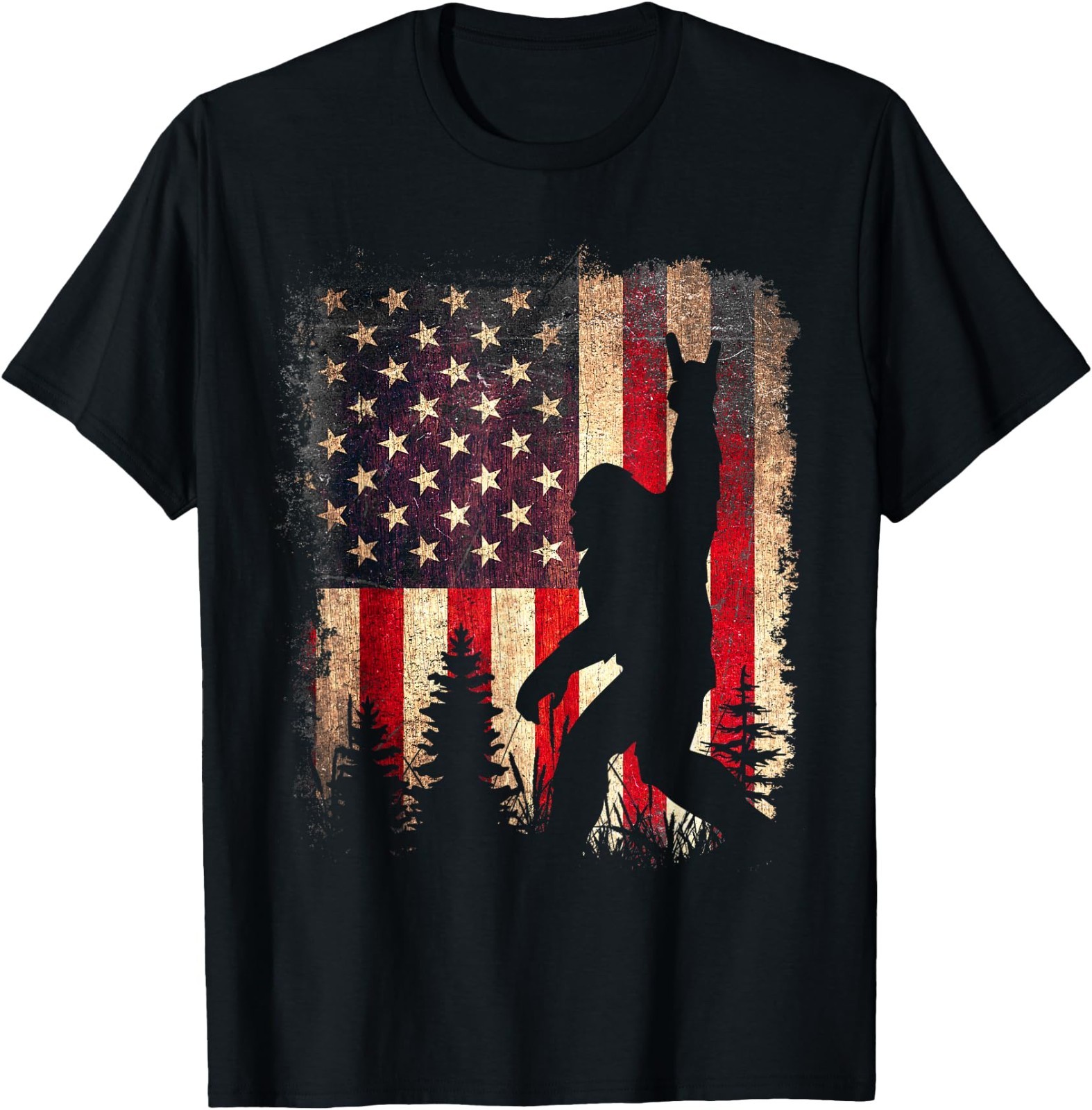 Bigfoot Sasquatch 4th of July Patriotic American Flag UNISEX T-Shirt,Gildan 5000