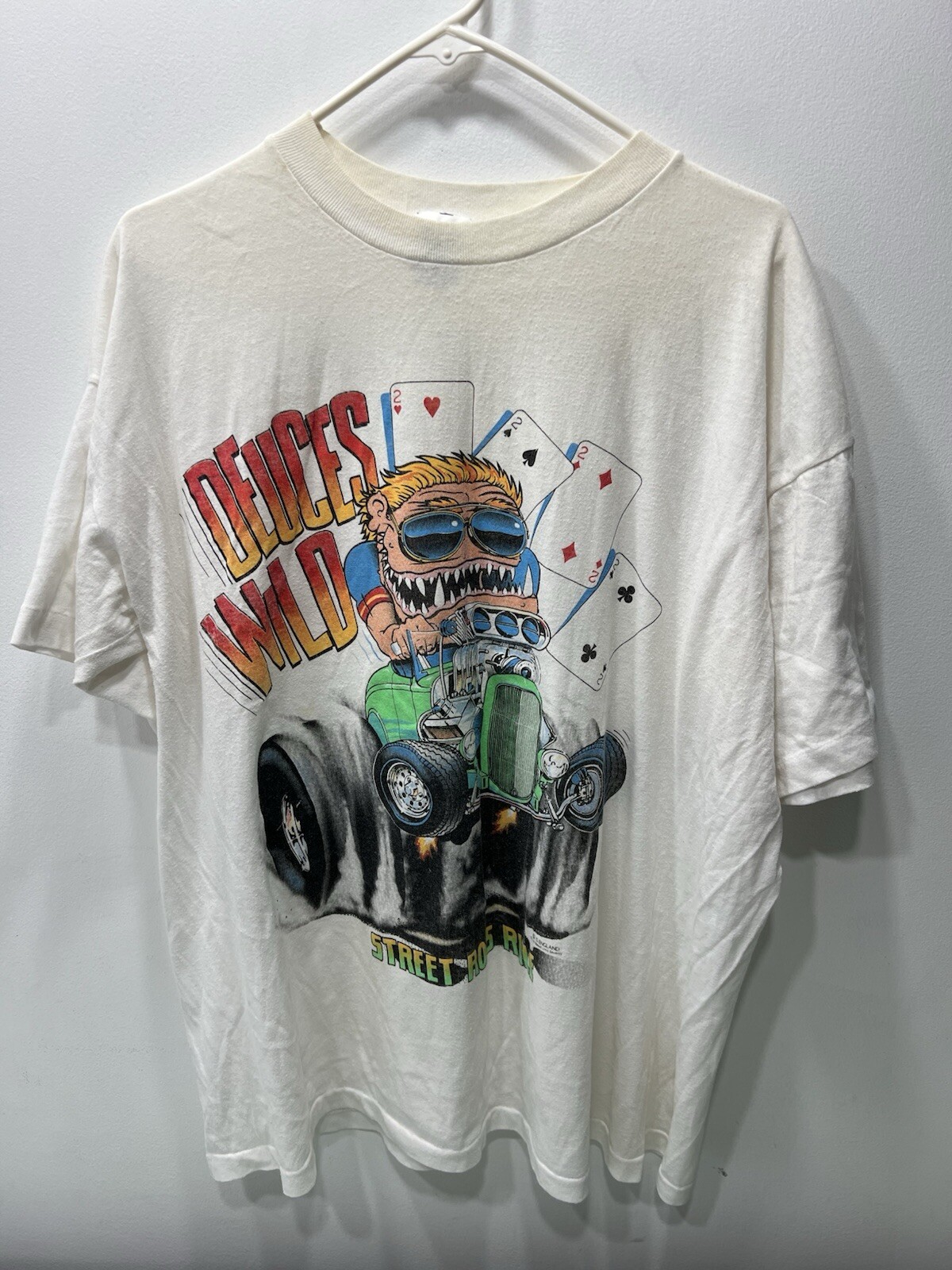 Vintage Deuces Wild Street Rods Rule White Tshirt Size XL ( See Pics ) Yellowing