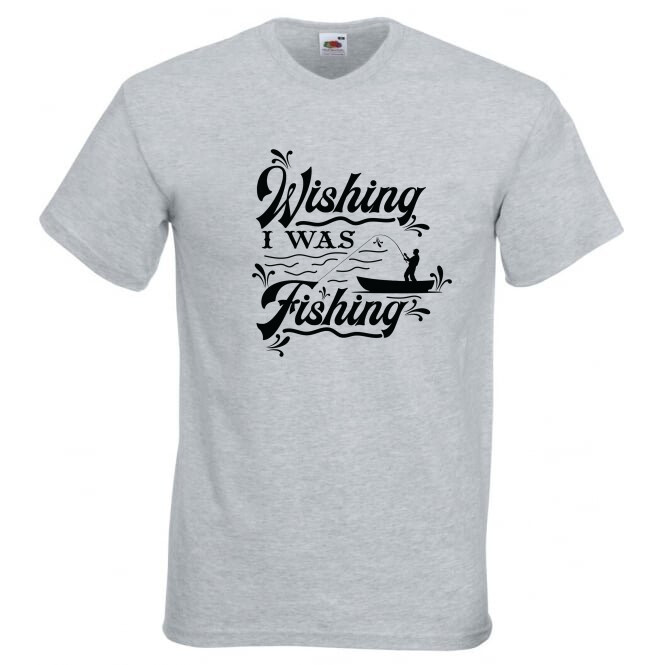 Fishing Wishing I Was Fishing Humour Novelty T Shirt Various Colours And Sizes