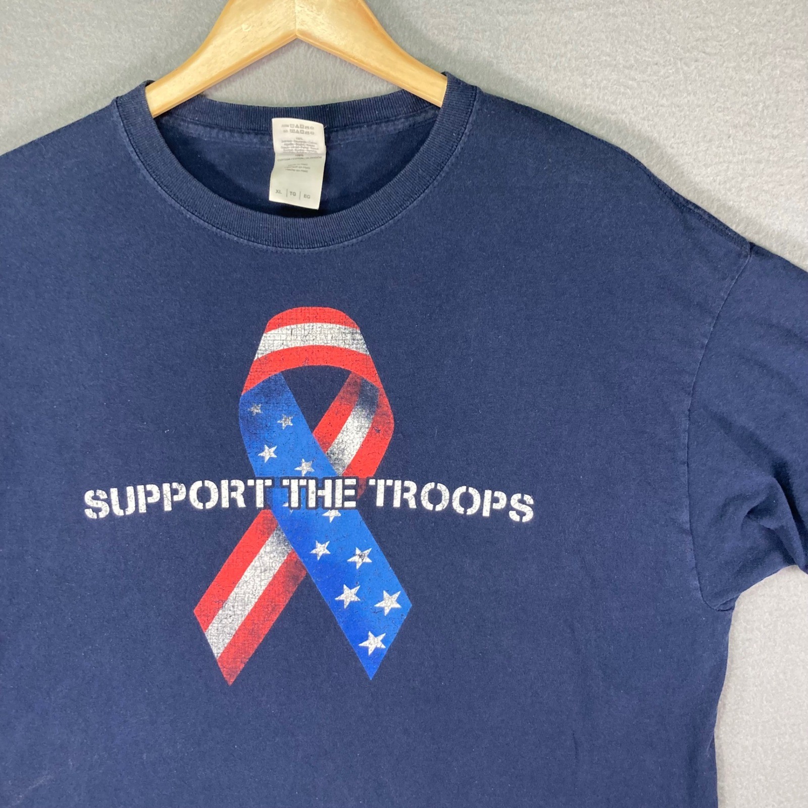 Support The Troops T-Shirt Men’s XL Blue Patriotic American Flag USA Tee