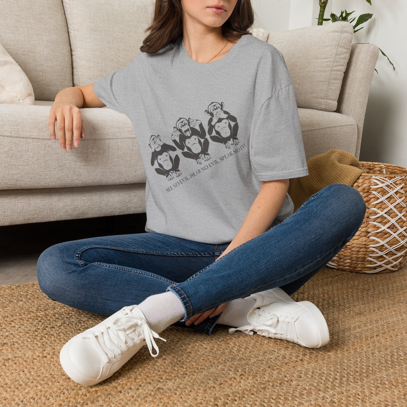 Three Wise Monkeys T-Shirt Funny Graphic Tee See No Evil Hear No Evil Unisex