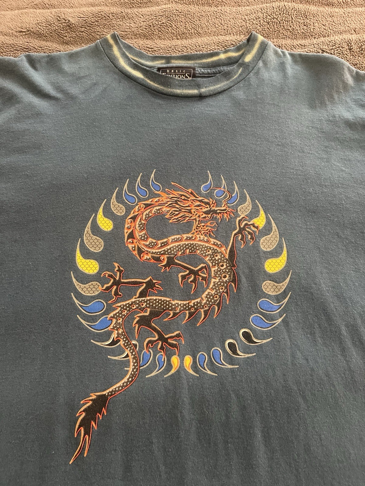 Basic Editions Vintage 1990s Blue Mortal Combat Style Dragon Logo T Shirt Sz XL