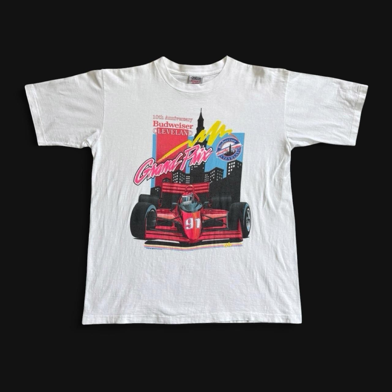 Vtg 1991 Cleveland Budweiser Grand Prix 10th Anni Indy Car Racing White Shirt XL