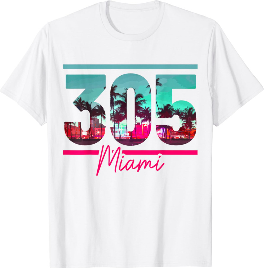 Miami 305 Area Code Florida Vintage Palm Trees Pride Retro Small T-Shirt