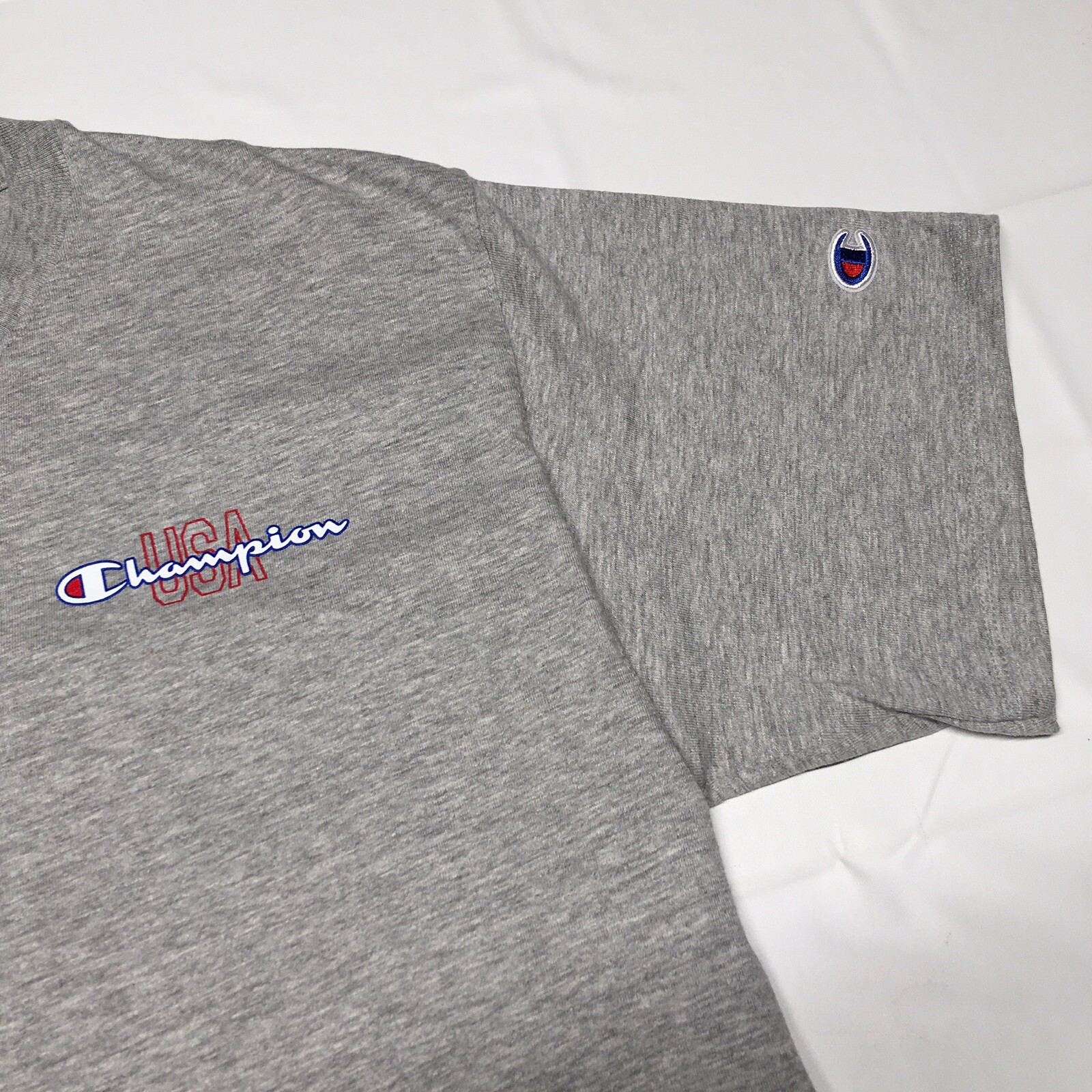 Champion Script Logo T-Shirt Men’s Medium Gray Hip Hop Hipster Sportswear Y2K