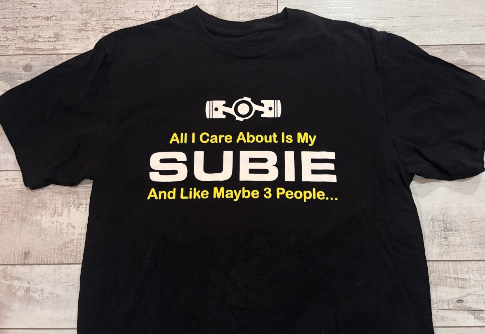 Subaru Short Sleeve T-Shirt size M – Black – NEW – All I Care About Is My Subie