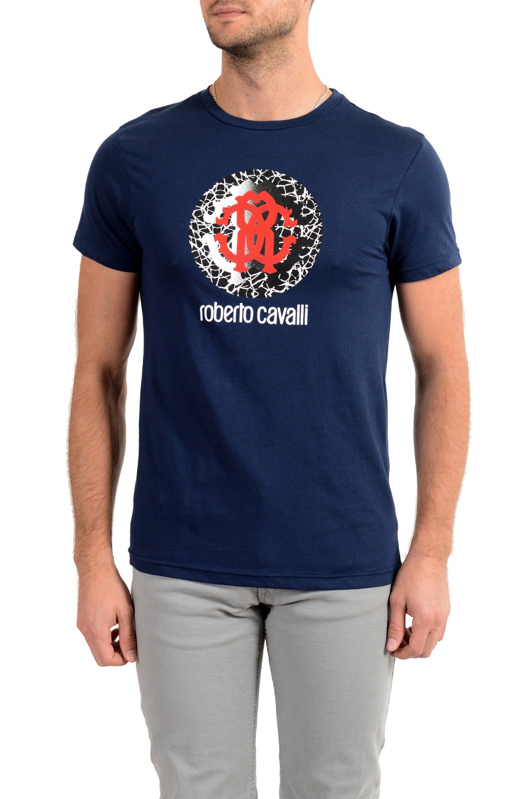 Roberto Cavalli “Beachwear” Men’s Blue Graphic Print T-Shirt US 2XL IT 56