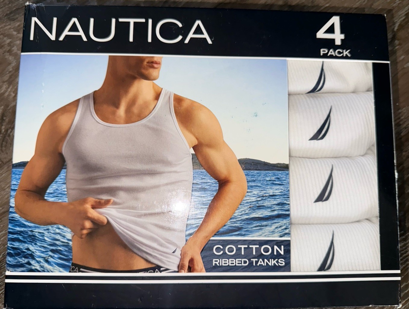 Nautica ~ Men’s 4-Pack Tanks Tops Cotton Blend White Undershirts ~ L (42-44)