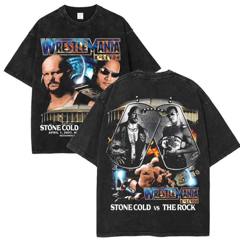 WWE Stone Cold Vs The Rock Wrestle Mania 17 GILDAN T-Shirt | Vintage Graphic Des