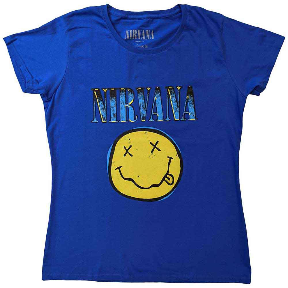Men’s Nirvana Xerox Happy Face T-shirt Small Blue