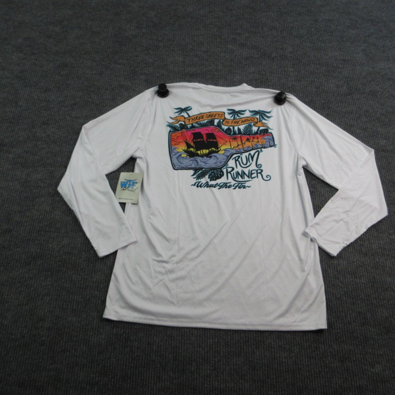 WhatTheFin Shirt Mens 2XL White Long Sleeve Graphic Rum Runner Performance NWT