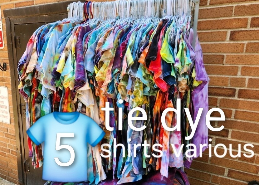 5 3XL Unisex Tie Dye T-Shirts Bundle Handmade Ice Dye Lot, Unique One of a Kind