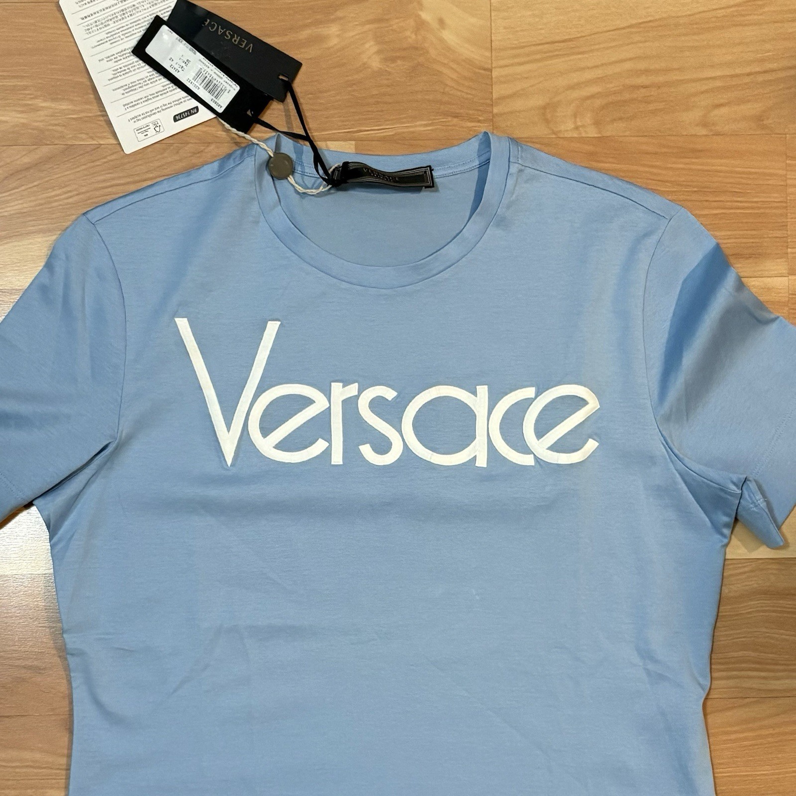 VERSACE NWT 90’s Tribute Runway Blue Logo Tee Shirt Medium Collectible Designer