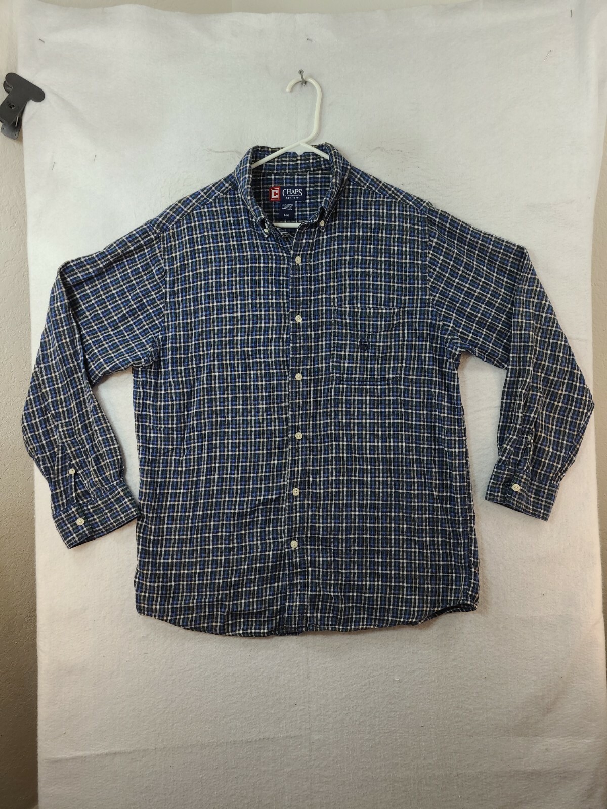 Chaps Mens Large Blue Plaid Long Sleeve Button Up Flannel Shirt