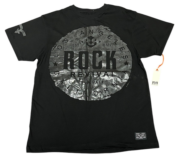 ROCK REVIVAL JEANS Black FREEMAN Regular Fit Short Sleeve Graphic T-shirt NWT