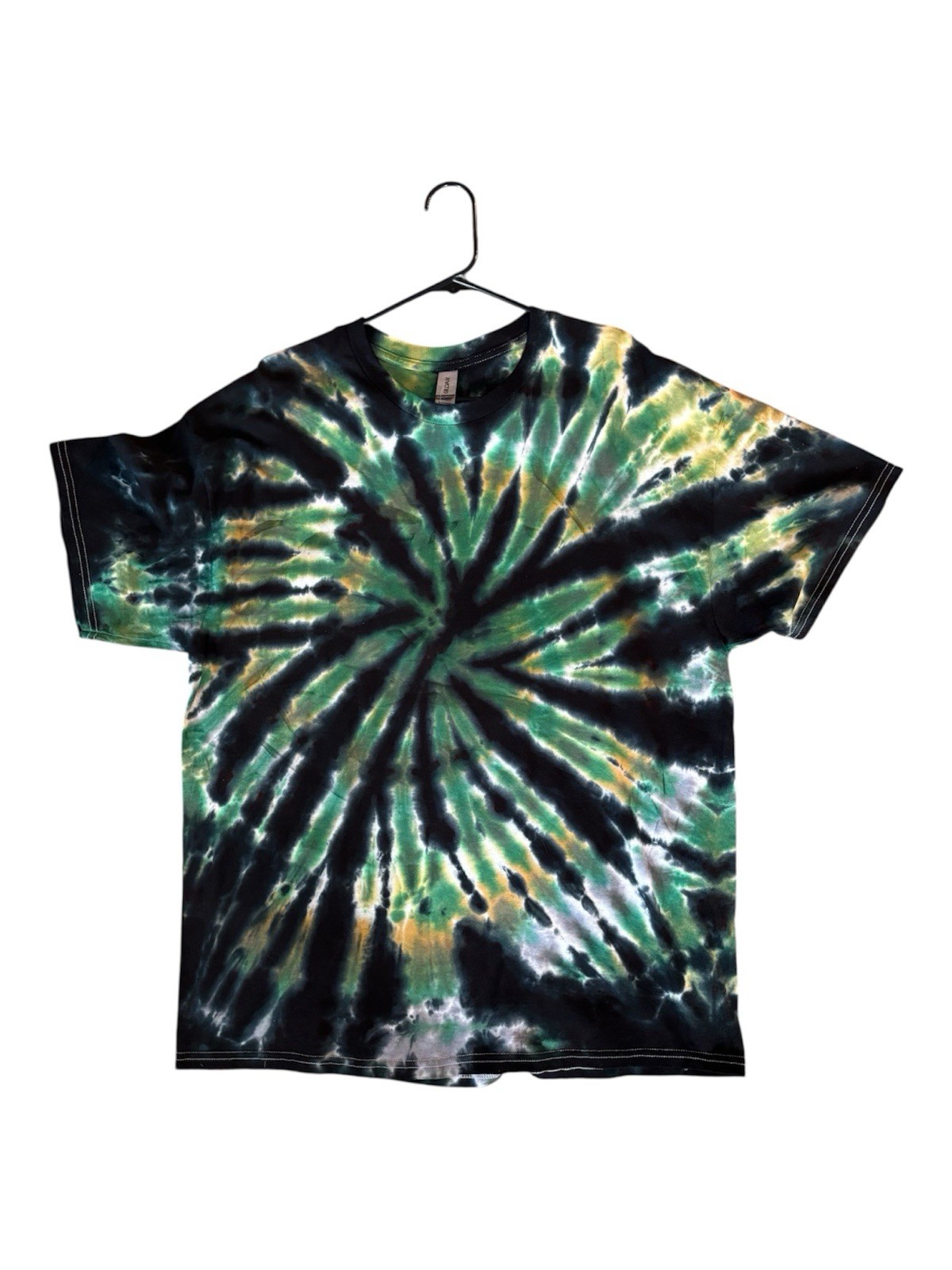 Handmade Forest Spiral Tie Dye T-Shirt Green, Black Gildan Cotton Unisex XL