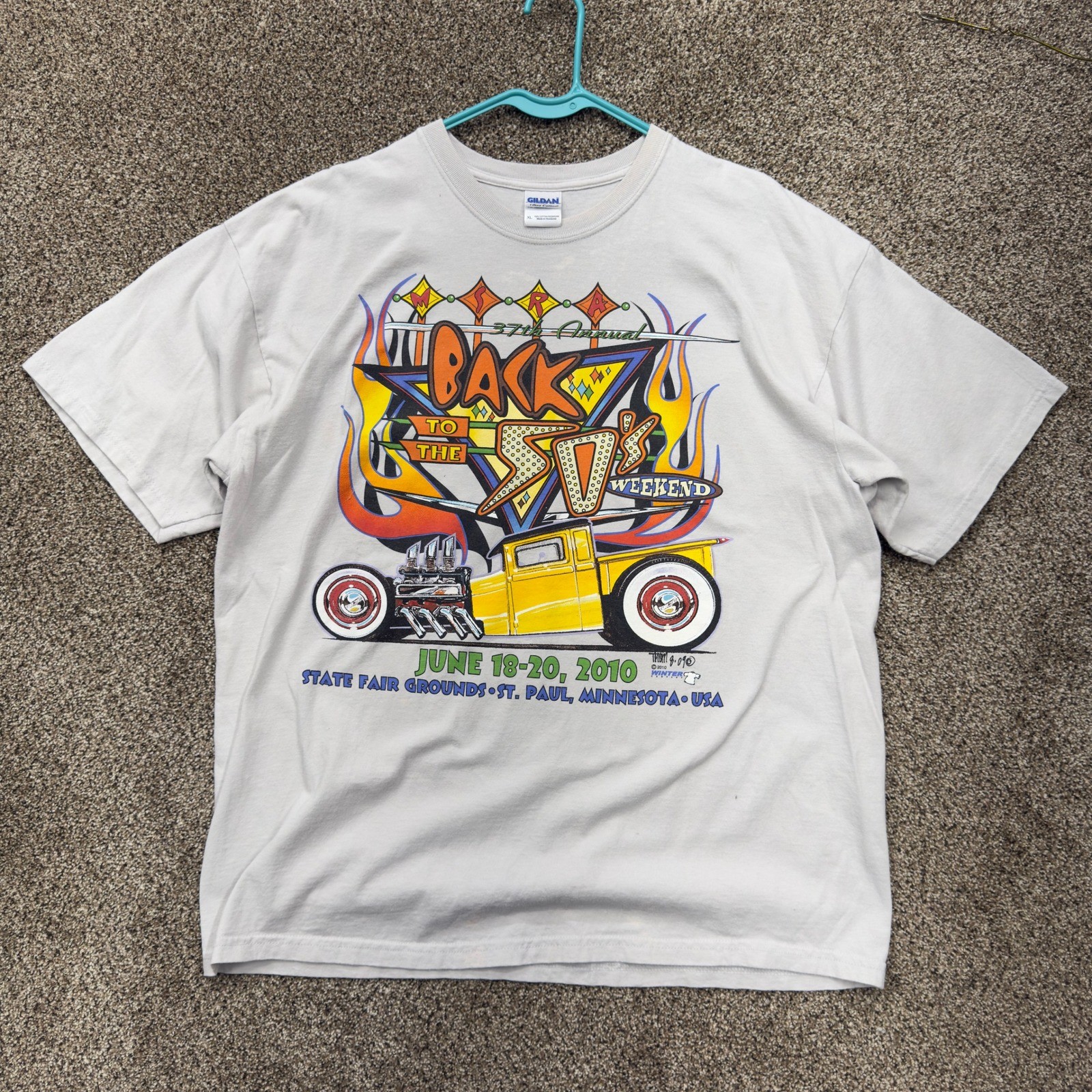 Back to the 50s 2010 Hot Rod T-Shirt Mens XL White St Paul MN Car Show