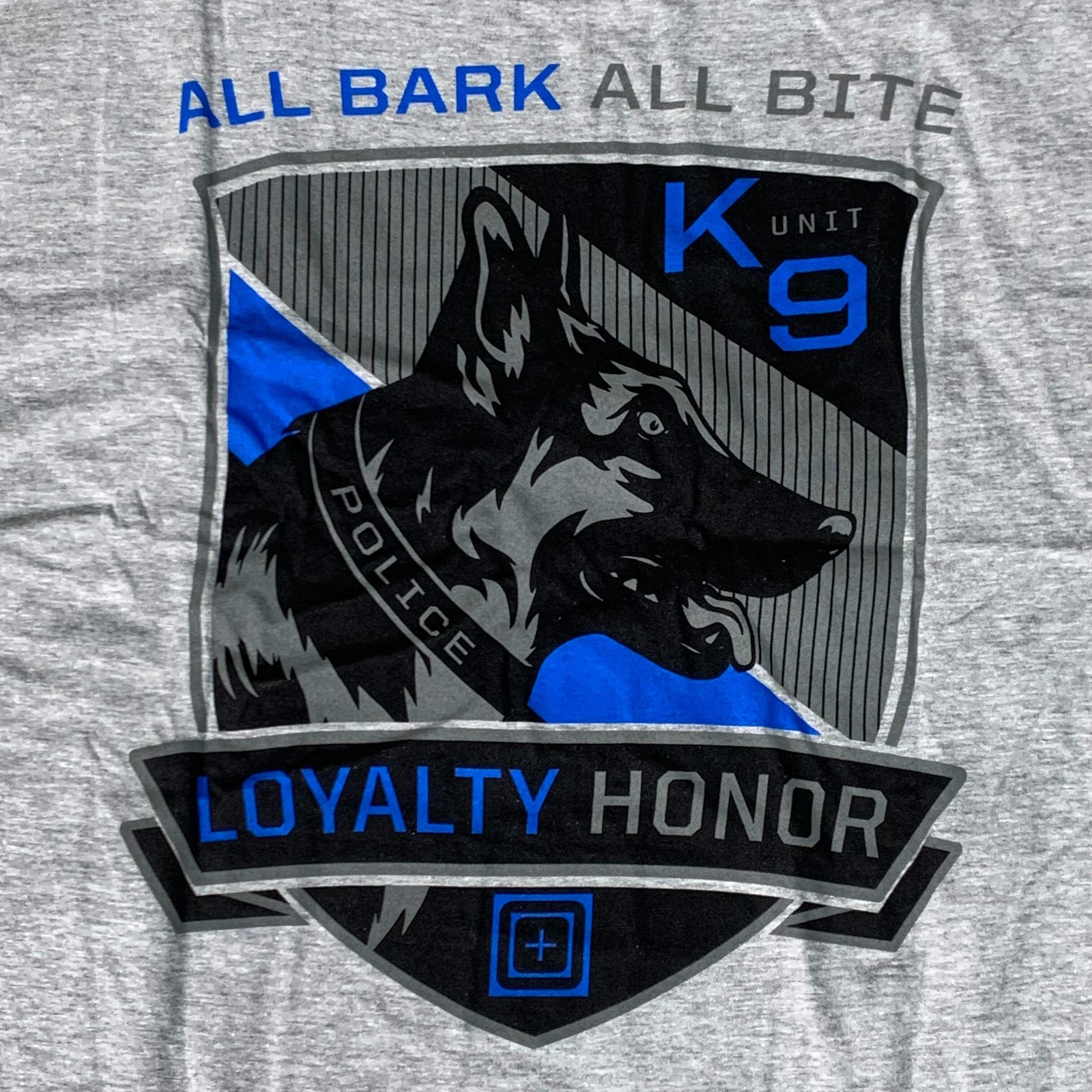 5.11 TACTICAL All Bark All Bite T-Shirt Cotton Polyester 016 Heather Grey Sz M