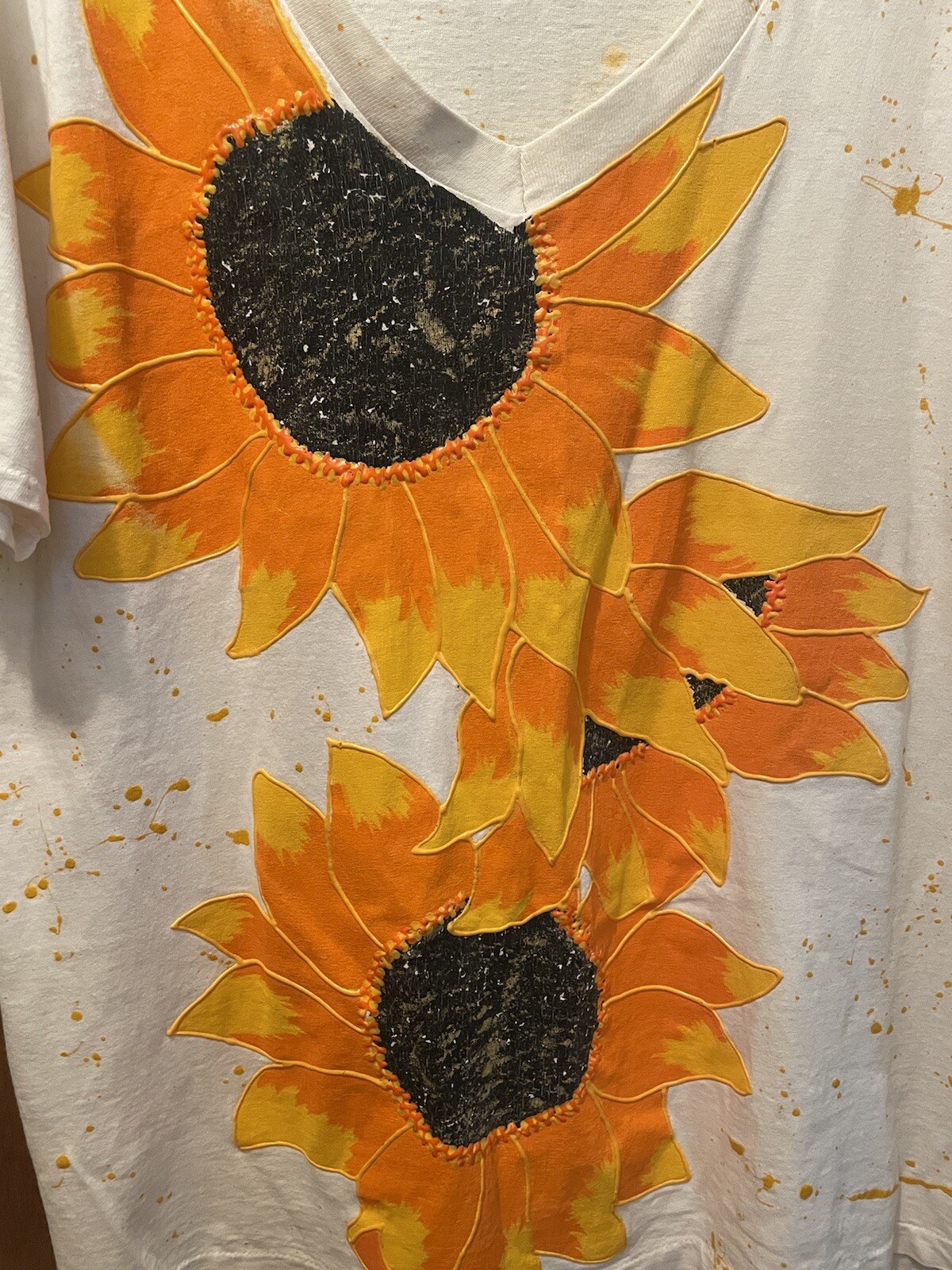 Hand Painted Sunflower Art Single Stitch T Shirt OOAK PUFF PAINT SPLATTER XL NOS