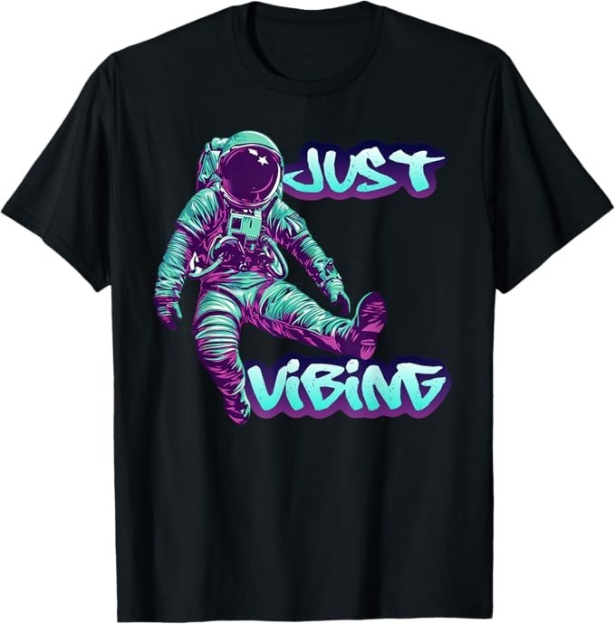 Purple and Teal Astronaut Just Vibing Graphic for Men T-Shirt