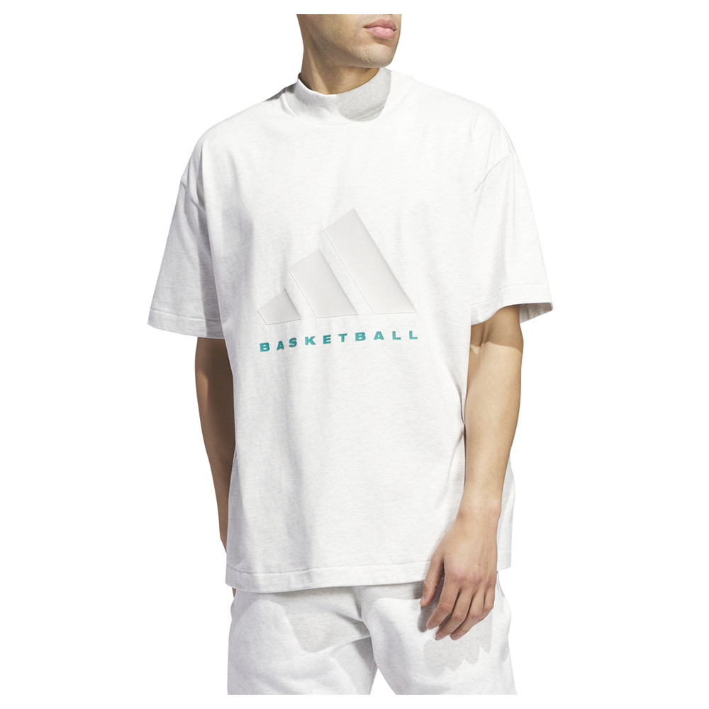 adidas Basketball Mock Neck Short Sleeve Athletic T-Shirt Mens Grey Casual Tops