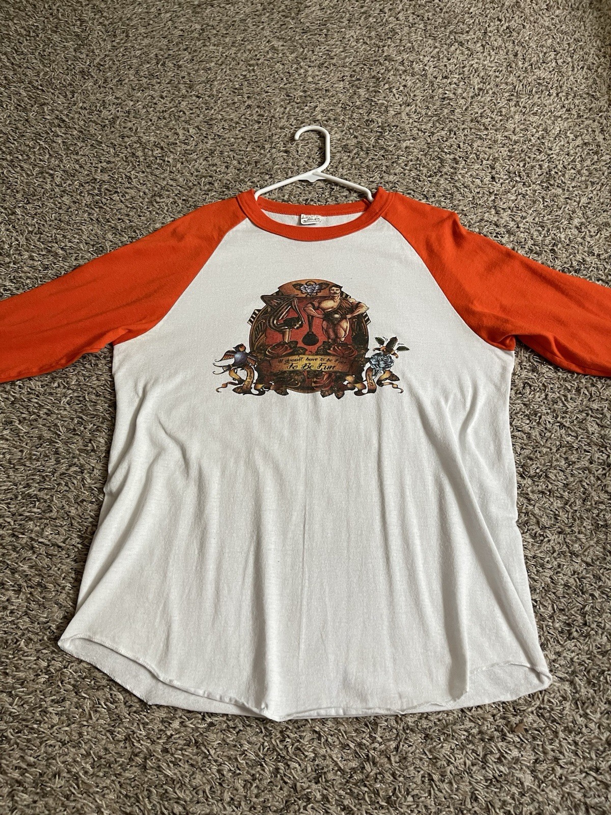 Crossfit Omaha Baseball 3/4 sleeve tshirt Orange white adult XL