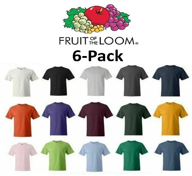 Fruit of the Loom Men’s 6 PK Iconic T-Shirts – Assorted Colors Size S to 4XL