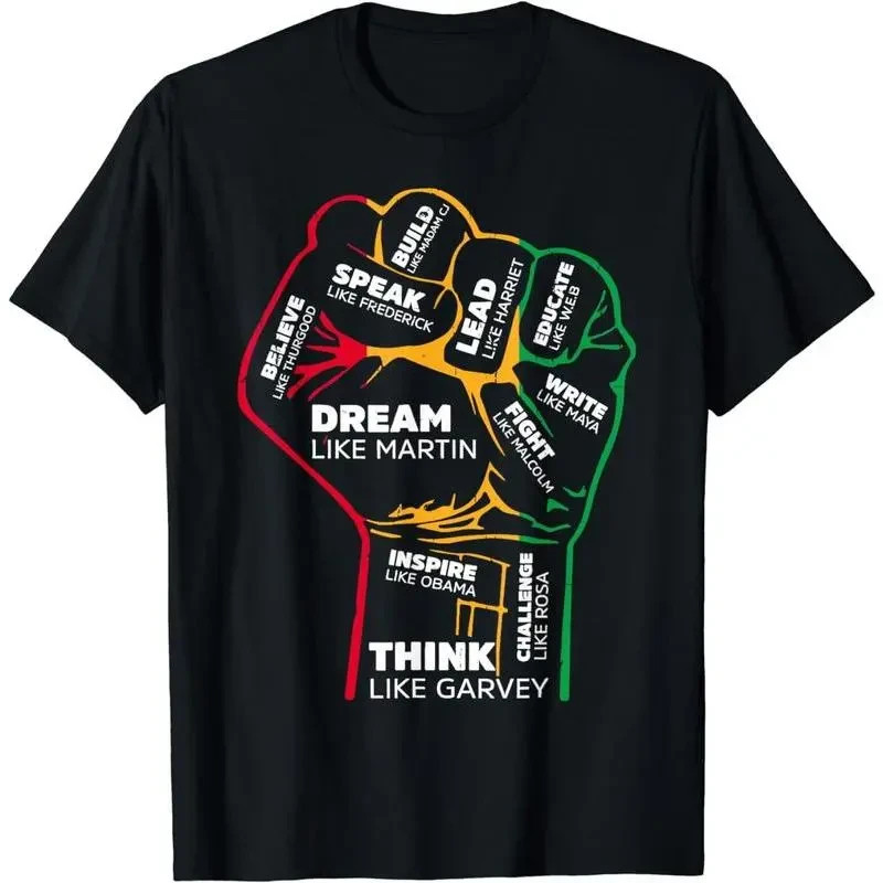 100% Cotton Inspiring Black Leaders Power Fist Hand Black History Month T-Shirt[