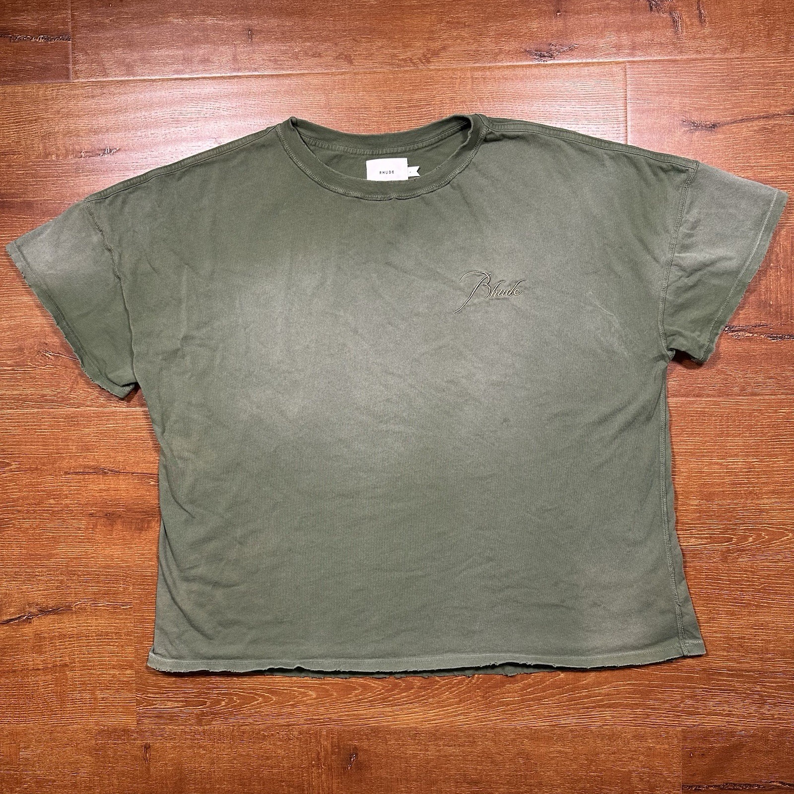 Rhude Oversized T Shirt Mens L Green Crop Boxy Relaxed Baggy Fit Fade Alt Street