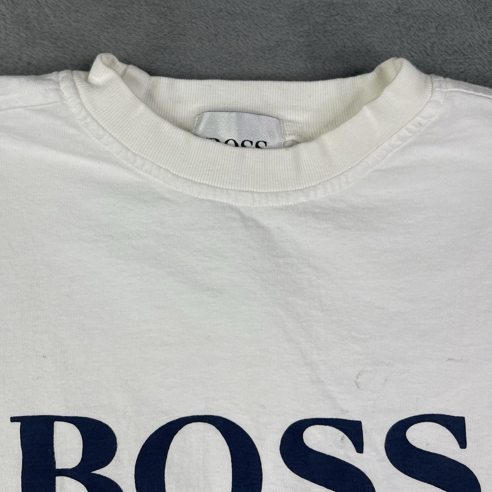 Vintage Hugo Boss T Shirt Mens XL America USA Made White Designer 90s Hip Hop