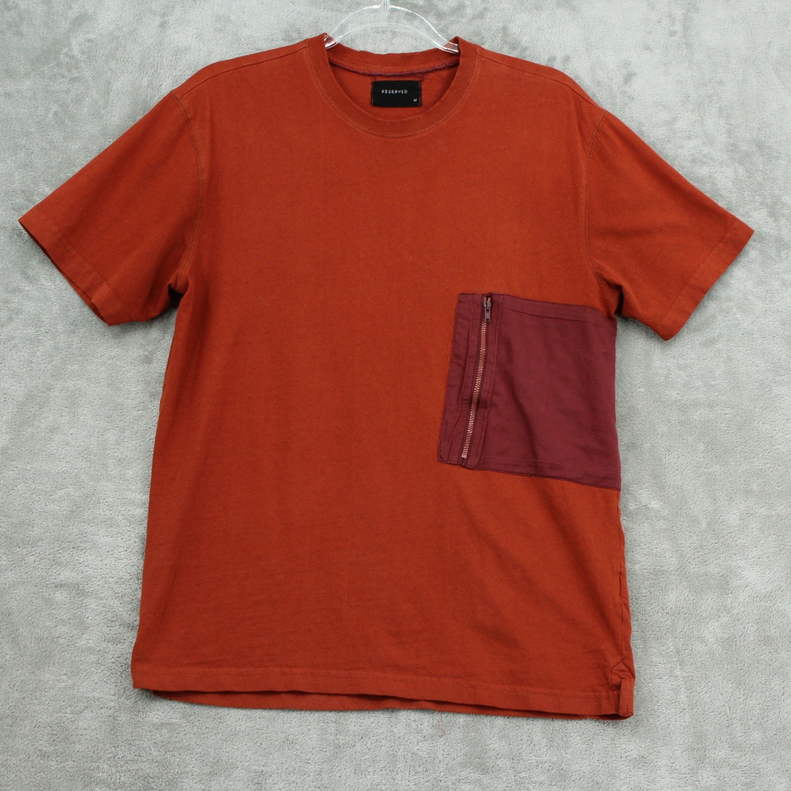 Reserved Shirt Mens Medium Orange Zipper Pocket Crew Sporty Casual Rust Orange