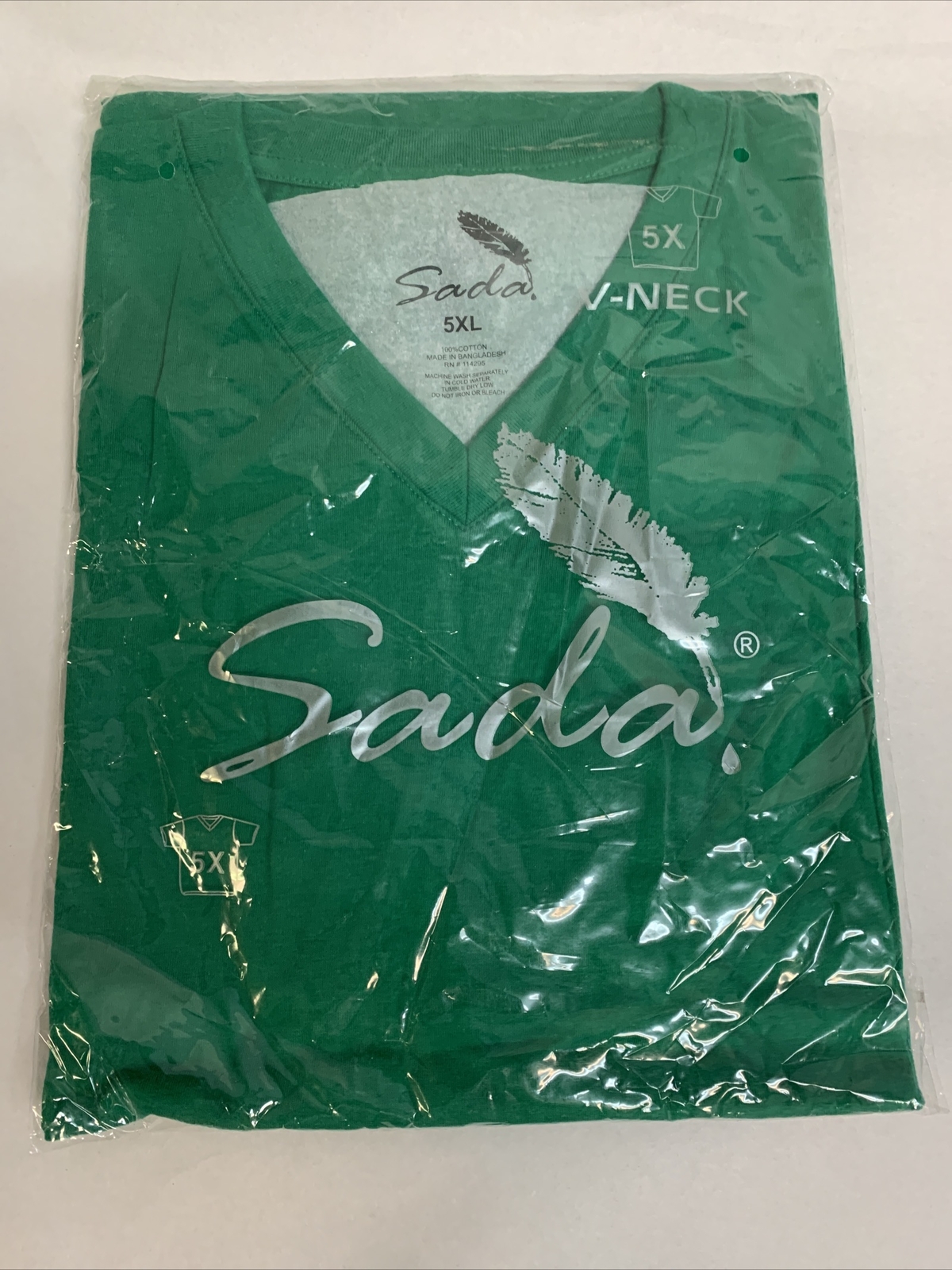 Sada T-Shirt Solid Green Short Sleeve V-Neck 100% Cotton Men’s 5XL
